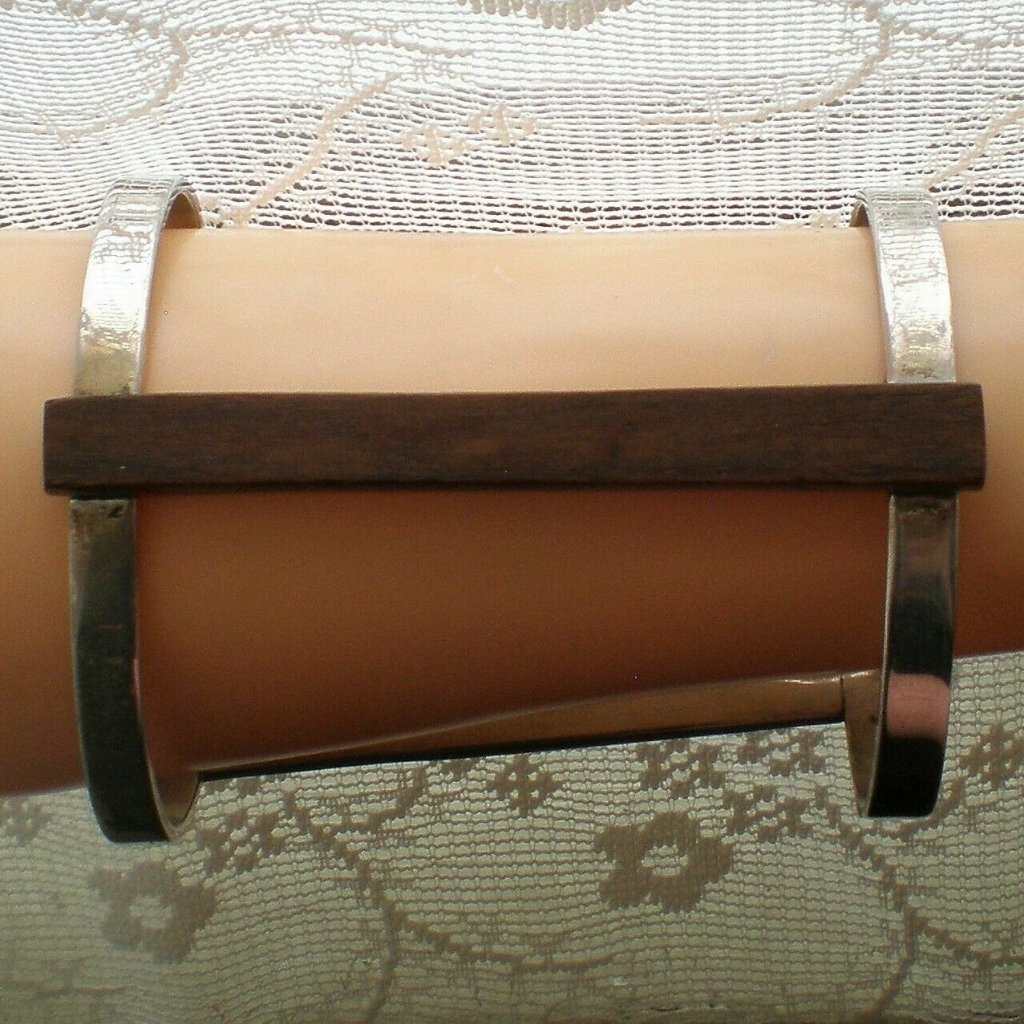 Designer Pilar Olaverri Sterling Silver Mahagony Extra Wide Open Cuff Bracelet